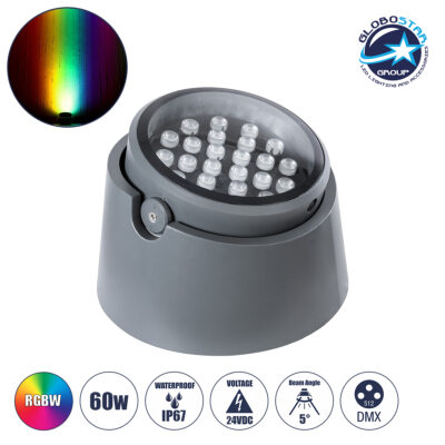LEDTM® FLOOD-RANA 90752 Κινούμενος Προβολέας - Σποτ Φωτισμού Wall Washer για Φωτισμό Κτιρίων LED 60W 5100lm 5° DC 24V Αδιάβροχο IP67 Φ30 x Υ20cm RGBW DMX512 - Γκρι Ανθρακί - 3 Χρόνια Εγγύηση