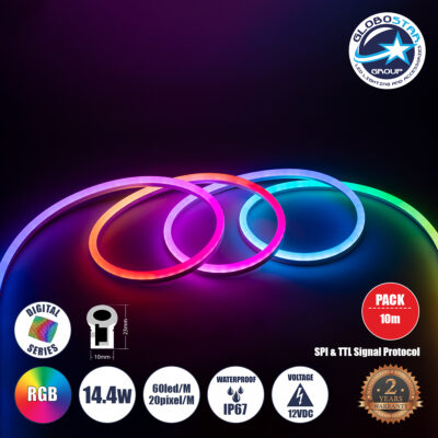 LEDTM® NEONIO 90755 Ψηφιακή Pixel Addressable Ταινία Neon Flex LED 14.4W/m 864lm/m 180° DC 12V Αδιάβροχο IP65 60 x SMD5050 Chip/m 20 x Pixel/m Πολύχρωμο RGB Dimmable SPI/TTL Protocol IC SM16703P/WS2811/WS2812 - Μ1000 x Π1 x Υ2.3cm - Ρολό 10 Μέτρων - 3 Χρόνια Εγγύηση