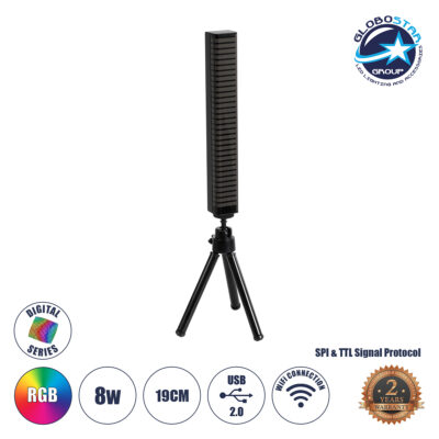 LEDTM® DIGICOLUMN 90761 Μοντέρνο Επιτραπέζιο Γραμμικό Ψηφιακό Φωτιστικό Digital Pixel Symphony Bar με RF Ασύρματο Χειριστήριο LED 8W 640lm 90° DC 5V με USB 2.0 IP20 Πολύχρωμο RGB Dimmable - Μαύρο - Μ3.4 x Π2.5 x Υ122cm - 2 Χρόνια Εγγύηση