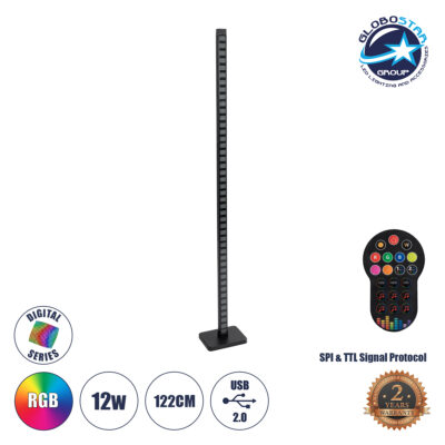 LEDTM® DIGICOLUMN 90762 Μοντέρνο Επιδαπέδιο Γραμμικό Ψηφιακό Φωτιστικό Digital Pixel Symphony Bar με RF Ασύρματο Χειριστήριο LED 12W 960lm 90° DC 5V με USB 2.0 IP20 Πολύχρωμο RGB Dimmable - Μαύρο - Μ3.4 x Π2.5 x Υ122cm - 2 Χρόνια Εγγύηση
