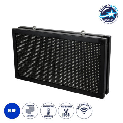 LEDTM® DISPLAY 90798 Κυλιόμενη Ψηφιακή Επιγραφή 64x32cm P10 Διπλής Όψης LED AC 220-240V Αδιάβροχο IP65 Μπλε - WiFi Control μέσω FK APP - Αισθητήρας Θερμοκρασίας & Υγρασίας - Μ70 x Π11 x Υ38.5cm - 2 Χρόνια Εγγύηση