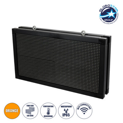 LEDTM® DISPLAY 90799 Κυλιόμενη Ψηφιακή Επιγραφή 64x32cm P10 Διπλής Όψης LED AC 220-240V Αδιάβροχο IP65 Πορτοκαλί - WiFi Control μέσω FK APP - Αισθητήρας Θερμοκρασίας & Υγρασίας - Μ70 x Π11 x Υ38.5cm - 2 Χρόνια Εγγύηση