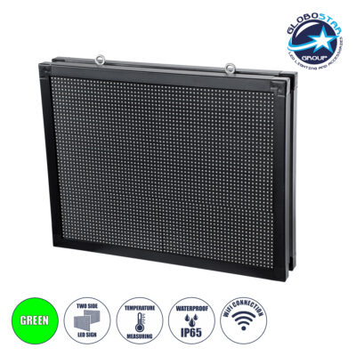 LEDTM® DISPLAY 90805 Κυλιόμενη Ψηφιακή Επιγραφή 64x48cm P10 Διπλής Όψης LED AC 220-240V Αδιάβροχο IP65 Πράσινο - WiFi Control μέσω FK APP - Αισθητήρας Θερμοκρασίας & Υγρασίας - Μ70 x Π11 x Υ54.5cm - 2 Χρόνια Εγγύηση