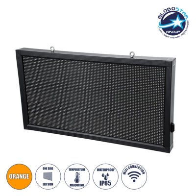 LEDTM® DISPLAY 90811 Κυλιόμενη Ψηφιακή Επιγραφή 96x48cm P10 Μονής Όψης LED AC 220-240V Αδιάβροχο IP65 Πορτοκαλί - WiFi Control μέσω FK APP - Αισθητήρας Θερμοκρασίας & Υγρασίας - Μ104 x Π9 x Υ56cm - 2 Χρόνια Εγγύηση