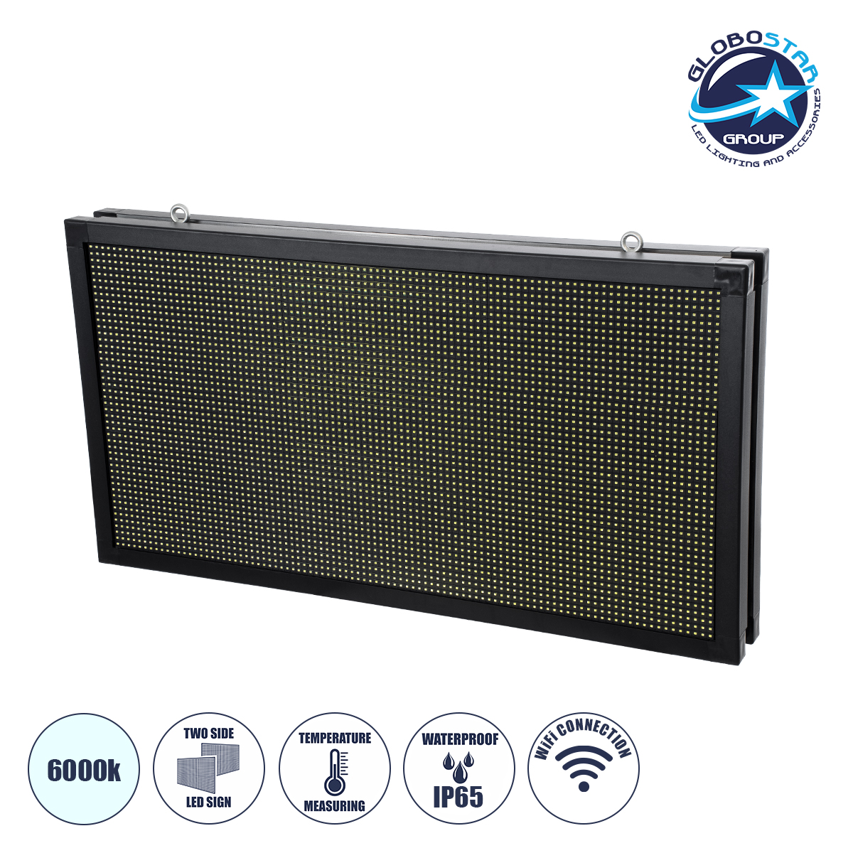 LEDTM® DISPLAY 90812 Κυλιόμενη Ψηφιακή Επιγραφή 96x48cm P10 Διπλής Όψης LED AC 220-240V Αδιάβροχο IP65 Ψυχρό Λευκό 6000K - WiFi Control μέσω FK APP - Αισθητήρας Θερμοκρασίας & Υγρασίας - Μ102 x Π11 x Υ54.5cm - 2 Χρόνια Εγγύηση