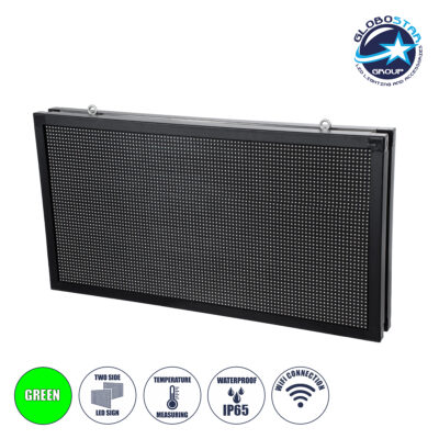 LEDTM® DISPLAY 90813 Κυλιόμενη Ψηφιακή Επιγραφή 96x48cm P10 Διπλής Όψης LED AC 220-240V Αδιάβροχο IP65 Πράσινο - WiFi Control μέσω FK APP - Αισθητήρας Θερμοκρασίας & Υγρασίας - Μ102 x Π11 x Υ54.5cm - 2 Χρόνια Εγγύηση