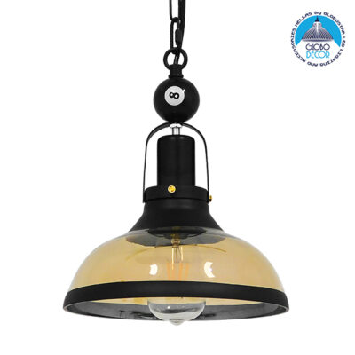 LEDTM® BILLIARD 00971 Vintage Κρεμαστό Φωτιστικό Οροφής με Ντουί 1 x E27 AC 220-240V IP20 - Mαύρο & Μελί - Μ25 x Π25 x Υ29cm