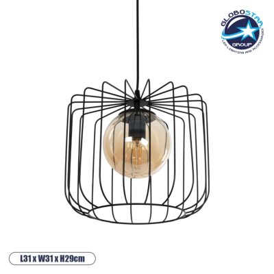 LEDTM® FLAMIA 201-0099 Vintage Κρεμαστό Φωτιστικό Οροφής με Ντουί 1 x E27 AC 220-240V IP20 - Μαύρο & Μελί - Μ31 x Π31 x Υ29cm