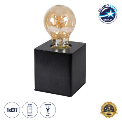 LEDTM® WOODBOX 99407 Μοντέρνο Επιτραπέζιο Φωτιστικό Πορτατίφ με Ντουί 1 x E27 AC 220-240V IP20 - Μαύρο - Μ7.6 x Π7.6 x Υ8.2cm