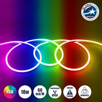 LEDTM® 999-0245 NEOVALE 120° Degree Neon Flex Epistar LED SMD 5050 1m 18W/m 60LED/m 1260lm/m 120° DC 230V Αδιάβροχη IP68 RGB Dimmable Μ100 x Π2.6 x Υ1.7cm