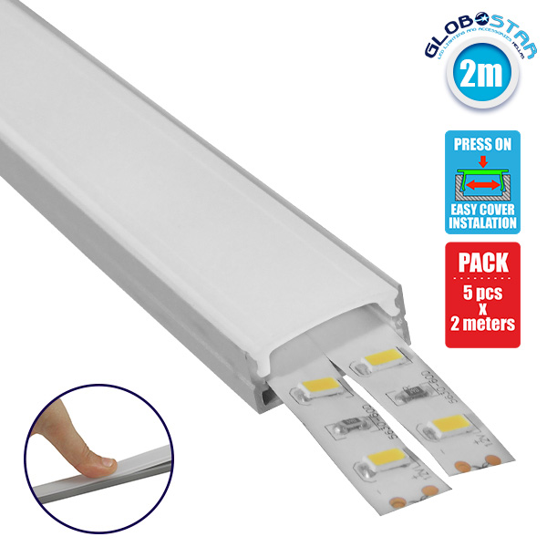 LEDTM® ALP-LINEAR ALIENA 70809-2M Επιφανειακό Προφίλ Αλουμινίου με Λευκό Γαλακτερό Πατητό Κάλυμμα για Ταινίες LED IP20 - Ασημί & Λευκό - Μ200 x Π2.4 x Υ1.1cm - Πακέτο 5 Τεμαχίων