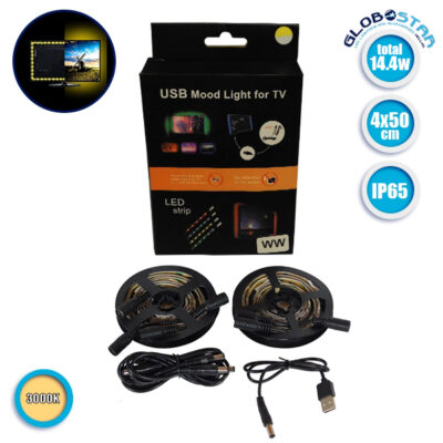 Πλήρες Κιτ Κρυφού Φωτισμού Θερμό Λευκό με USB για Τηλεοράσεις LEDTM 06007