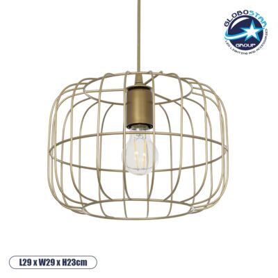 LEDTM® LUCANA 201-0074 Vintage Κρεμαστό Φωτιστικό Οροφής με Ντουί 1 x E27 AC 220-240V IP20 - Χρυσό - Μ29 x Π29 x Υ23cm