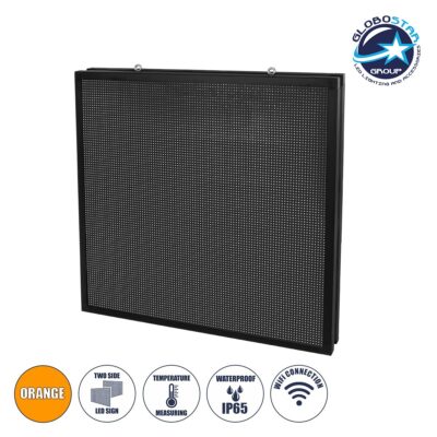 LEDTM® DISPLAY 90344 Κυλιόμενη Ψηφιακή Επιγραφή P10 Διπλής Όψης LED AC 220-240V Αδιάβροχο IP65 Πορτοκαλί - WiFi Control μέσω FK APP - Αισθητήρας Θερμοκρασίας & Υγρασίας - Μ104 x Π12 x Υ104cm - 2 Χρόνια Εγγύηση