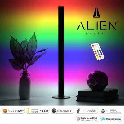 LEDTM® ALIEN-DIVA-BLACK-50-11 ALIEN Design DIVA Μοντέρνο Minimal Nordic Μεταλλικό Φωτιστικό Επιτραπέζιο - Πορτατίφ - Λαμπατέρ Μαύρο LED 10W 1500lm με Ασύρματο Χειριστήριο RF & Dimmer IP20 Πολύχρωμο RGBW Ψηφιακή με Τρεχούμενα Εφέ  Μ3 x Π1.6 x Υ50cm