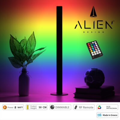 LEDTM® ALIEN-DIVA-BLACK-50-8 ALIEN Design DIVA Μοντέρνο Minimal Nordic Μεταλλικό Φωτιστικό Επιτραπέζιο - Πορτατίφ - Λαμπατέρ Μαύρο LED 8W 800lm με Ασύρματο Χειριστήριο RF & Dimmer IP20 Πολύχρωμο RGB Μ3 x Π1.6 x Υ50cm