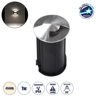 LEDTM® UNDERGROUNDRENA 90663 Φωτιστικό Σκαλοπατιού / Διαδρόμου LED 1W 115lm 30° DC 24V Αδιάβροχο IP68 Φυσικό Λευκό 4500K Dimmable - Bridgelux SMD Chip - Ανοξείδωτο Ατσάλι SS304 - Μ5 x Π5 x Υ9cm / Q4.2cm - 3 Χρόνια Εγγύηση