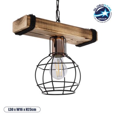 LEDTM® STARLO 201-0004 Vintage Κρεμαστό Φωτιστικό Οροφής με Ντουί 1 x E27 AC 220-240V IP20 - Μπεζ & Μαύρο - Μ30 x Π16 x Υ23cm