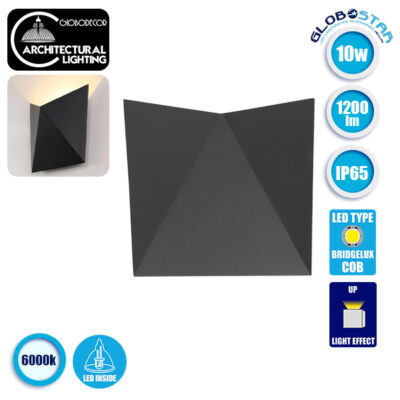 LEDTM® STEALTH 96509 Μοντέρνο Φωτιστικό Τοίχου - Απλίκα LED 10W 1200lm 60° AC 220-240V Αδιάβροχο IP65 Ψυχρό Λευκό 6000K - Bridgelux COB Chip & TÜV SÜD Driver - Γκρι Ανθρακί Ματ - Μ17 x Π7.5 x Υ17cm - 5 Χρόνια Εγγύηση