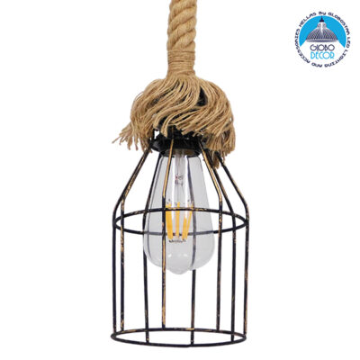 LEDTM® LAICO 01129 Vintage Κρεμαστό Φωτιστικό Οροφής με Ντουί 1 x E27 AC 220-240V IP20 - Μπρούτζινο & Μπεζ - Μ12 x Π12 x Υ100cm