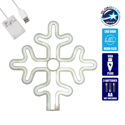 LEDTM® 78581 Φωτιστικό Ταμπέλα Φωτεινή Επιγραφή NEON LED Σήμανσης SNOWFLAKE 5W με Καλώδιο Τροφοδοσίας USB - Μπαταρίας 3xAAA (Δεν Περιλαμβάνονται) - Ψυχρό Λευκό 6000K