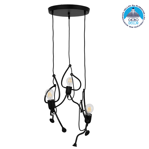 LEDTM® LITTLE MAN 01655 Μοντέρνο Κρεμαστό Φωτιστικό Οροφής με Ντουί 3 x E27 AC 220-240V IP20 - Μαύρο - Μ45 x Π45 x Υ40cm