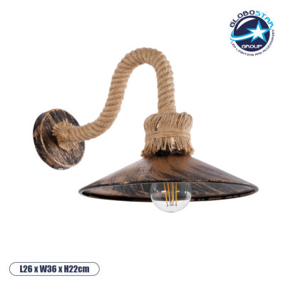 LEDTM® BRASTA 01131 Vintage Φωτιστικό Τοίχου - Απλίκα με Ντουί 1 x E27 AC 220-240V IP20 - Χάλκινο & Μπεζ - Μ26 x Π42.5 x Υ24cm