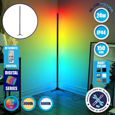 Μοντέρνο Minimal Επιδαπέδιο Μαύρο Φωτιστικό 150cm LED 24 Watt με Ασύρματο Χειριστήριο 2.4G RF & Dimmer RGBW+WW Πολύχρωμο Digital Magic Dot Pixel LEDTM ALIEN Design GLOBO-150-11