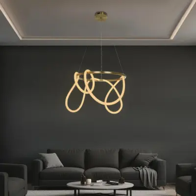 kelvo® GLOW KLV-101-0163 Κρεμαστό Φωτιστικό Οροφής LED 58W 5800lm 360° AC 220-240V IP20 Ρυθμιζόμενο Λευκό CCT με Χειριστήριο από 2700K έως 6000K Dimmable - Lumileds SMD Chip - Χρυσό Πλατίνα - Μ80 x Π80 x Υ40cm - 3 Χρόνια Εγγύηση