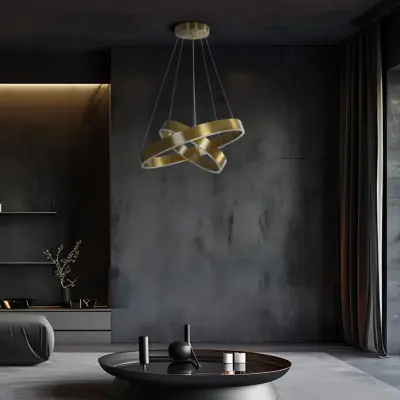 Alternative view of kelvo® VENOM KLV-101-0198-V2 Κρεμαστό Φωτιστικό Οροφής LED 75W 7500lm 120° AC 220-240V IP20 Ρυθμιζόμενο Λευκό CCT με Χειριστήριο από 2700K έως 6000K Dimmable - Lumileds SMD Chip - Χρυσό Πλατίνα - Μ60 x Π60 x Υ40cm - 3 Χρόνια Εγγύηση