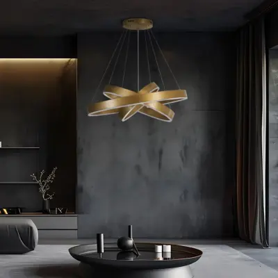 Alternative view of kelvo® VENOM KLV-101-0201-V2 Κρεμαστό Φωτιστικό Οροφής LED 120W 12000lm 120° AC 220-240V IP20 Ρυθμιζόμενο Λευκό CCT με Χειριστήριο από 2700K έως 6000K Dimmable - Lumileds SMD Chip - Χρυσό Πλατίνα - Μ80 x Π80 x Υ80cm - 3 Χρόνια Εγγύηση