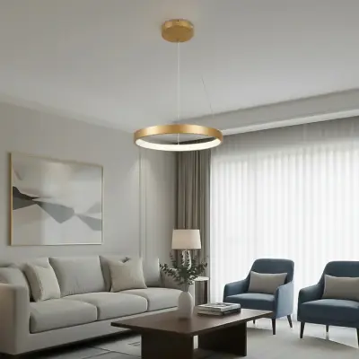 Alternative view of kelvo® NEMESIS KLV-101-0210 Κρεμαστό Φωτιστικό Οροφής LED 45W 4500lm 180° AC 220-240V IP20 Ρυθμιζόμενο Λευκό CCT με Χειριστήριο από 2700K έως 6000K Dimmable - Lumileds SMD Chip - Χρυσό Πλατίνα - Μ60 x Π60 x Υ4cm - 3 Χρόνια Εγγύηση