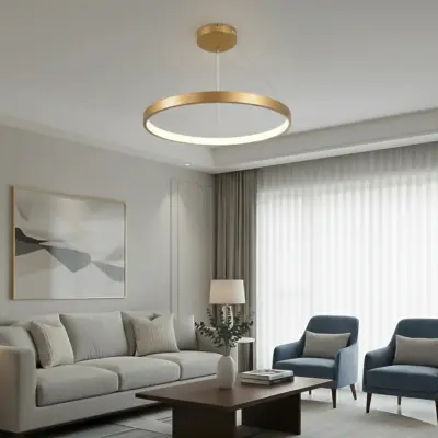 Alternative view of kelvo® NEMESIS KLV-101-0213 Κρεμαστό Φωτιστικό Οροφής LED 67W 6700lm 180° AC 220-240V IP20 Ρυθμιζόμενο Λευκό CCT με Χειριστήριο από 2700K έως 6000K Dimmable - Lumileds SMD Chip - Χρυσό Πλατίνα - Μ80 x Π80 x Υ4cm - 3 Χρόνια Εγγύηση