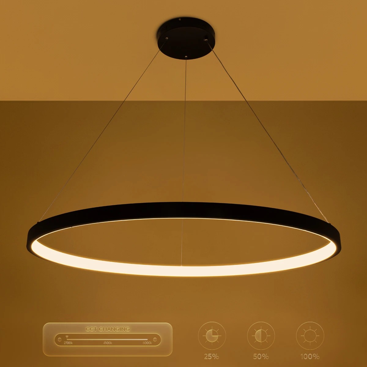 kelvo® NEMESIS KLV-101-0214 Κρεμαστό Φωτιστικό Οροφής LED 75W 7500lm 180° AC 220-240V IP20 Ρυθμιζόμενο Λευκό CCT με Χειριστήριο από 2700K έως 6000K Dimmable - Lumileds SMD Chip - Μαύρο Ματ - Μ100 x Π100 x Υ4cm - 3 Χρόνια Εγγύηση - Image 11