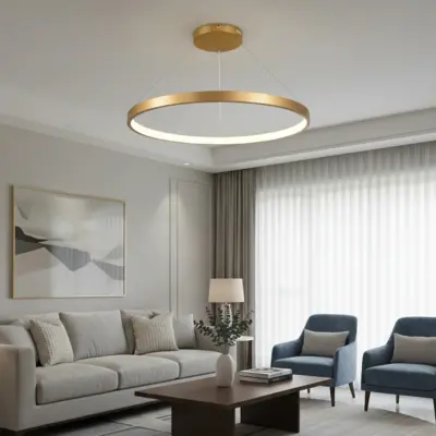 Alternative view of kelvo® NEMESIS KLV-101-0216 Κρεμαστό Φωτιστικό Οροφής LED 75W 7500lm 180° AC 220-240V IP20 Ρυθμιζόμενο Λευκό CCT με Χειριστήριο από 2700K έως 6000K Dimmable - Lumileds SMD Chip - Χρυσό Πλατίνα - Μ100 x Π100 x Υ4cm - 3 Χρόνια Εγγύηση