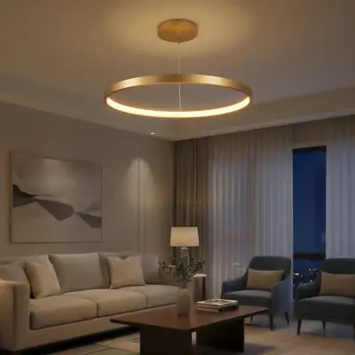 kelvo® NEMESIS KLV-101-0216 Κρεμαστό Φωτιστικό Οροφής LED 75W 7500lm 180° AC 220-240V IP20 Ρυθμιζόμενο Λευκό CCT με Χειριστήριο από 2700K έως 6000K Dimmable - Lumileds SMD Chip - Χρυσό Πλατίνα - Μ100 x Π100 x Υ4cm - 3 Χρόνια Εγγύηση