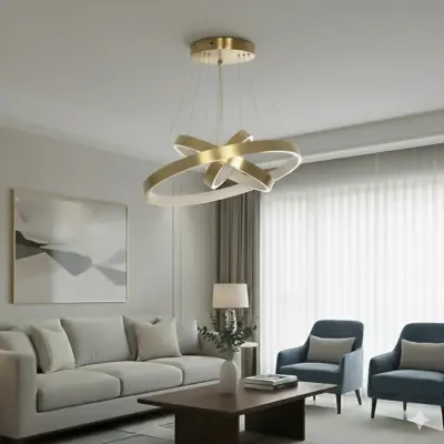 Alternative view of kelvo® NEMESIS KLV-101-0219-V2 Κρεμαστό Φωτιστικό Οροφής LED 100W 10000lm 180° AC 220-240V IP20 Ρυθμιζόμενο Λευκό CCT με Χειριστήριο από 2700K έως 6000K Dimmable - Lumileds SMD Chip - Χρυσό Πλατίνα - Μ60 x Π60 x Υ60cm - 3 Χρόνια Εγγύηση