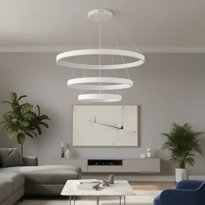 Alternative view of kelvo® NEMESIS KLV-101-0221 Κρεμαστό Φωτιστικό Οροφής LED 120W 12000lm 180° AC 220-240V IP20 Ρυθμιζόμενο Λευκό CCT με Χειριστήριο από 2700K έως 6000K Dimmable - Lumileds SMD Chip - Λευκό Ματ - Μ80 x Π80 x Υ80cm - 3 Χρόνια Εγγύηση