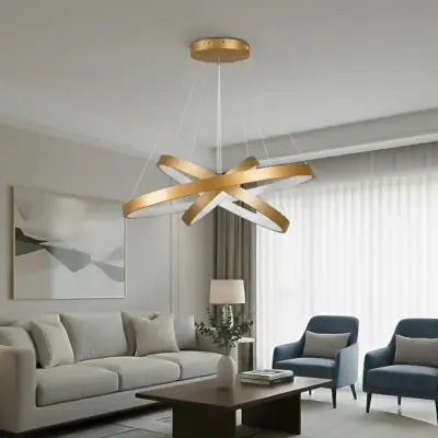 Alternative view of kelvo® NEMESIS KLV-101-0222-V2 Κρεμαστό Φωτιστικό Οροφής LED 120W 12000lm 180° AC 220-240V IP20 Ρυθμιζόμενο Λευκό CCT με Χειριστήριο από 2700K έως 6000K Dimmable - Lumileds SMD Chip - Χρυσό Πλατίνα - Μ80 x Π80 x Υ80cm - 3 Χρόνια Εγγύηση