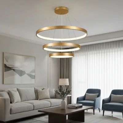 Alternative view of kelvo® NEMESIS KLV-101-0222 Κρεμαστό Φωτιστικό Οροφής LED 120W 12000lm 180° AC 220-240V IP20 Ρυθμιζόμενο Λευκό CCT με Χειριστήριο από 2700K έως 6000K Dimmable - Lumileds SMD Chip - Χρυσό Πλατίνα - Μ80 x Π80 x Υ80cm - 3 Χρόνια Εγγύηση