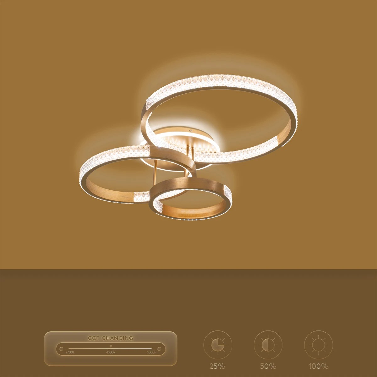 kelvo® DIAMOND KLV-101-0228 Φωτιστικό Οροφής LED 100W 10000lm 360° AC 220-240V IP20 Ρυθμιζόμενο Λευκό CCT με Χειριστήριο από 2700K έως 6000K Dimmable - Lumileds SMD Chip - Χρυσό Πλατίνα - Μ80 x Π50 x Υ20cm - 3 Χρόνια Εγγύηση - Image 11
