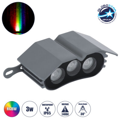 LEDTM® TREELIGHT-ZINA S-90982 Κυρτή Μπάρα Φωτισμού Wall Washer για Φυτά - Δέντρα LED 3W 255lm 30° DC 24V Αδιάβροχο IP65 RGBW Dimmable - Γκρι Ανθρακί - Μ11 x Π6.5 x Υ5cm - 3 Χρόνια Εγγύηση