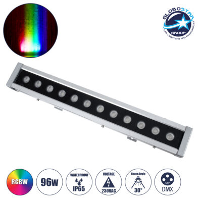 LEDTM® WASHER-DAIA S-90997 Μπάρα Φωτισμού Wall Washer LED 96W 10080lm 30° AC 230V Αδιάβροχο IP65 Μ52 x Π7.5 x Υ7cm Πολύχρωμο 4in1 RGBW DMX512 Display on Body - Ασημί