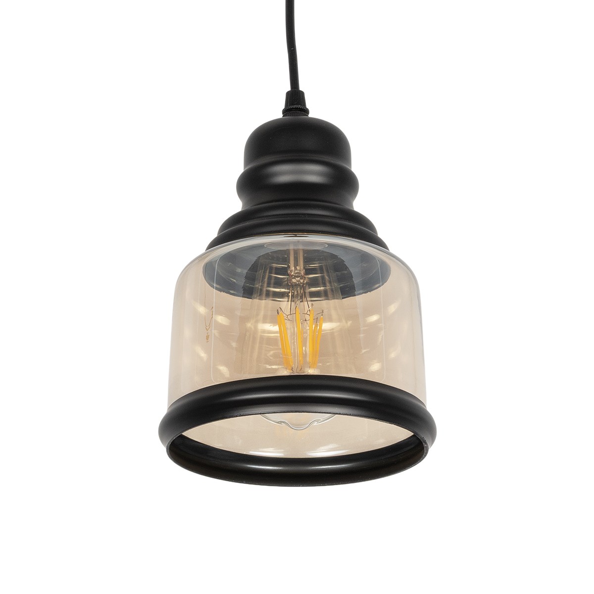 LEDTM® OLIVER 999-0187 Vintage Κρεμαστό Φωτιστικό Οροφής με Ντουί 1 x E27 AC 220-240V IP20 - Μελί & Μαύρο - Μ15 x Π15 x Υ21.5cm