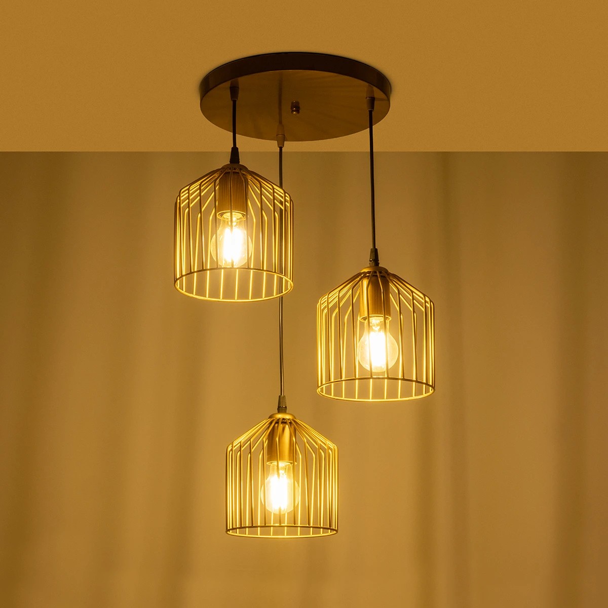 LEDTM® FLIXIO 201-0138 Vintage Κρεμαστό Φωτιστικό Οροφής με Ντουί 3 x E27 AC 220-240V IP20 - Χρυσό - Μ30 x Π30 x Υ70cm - Image 2