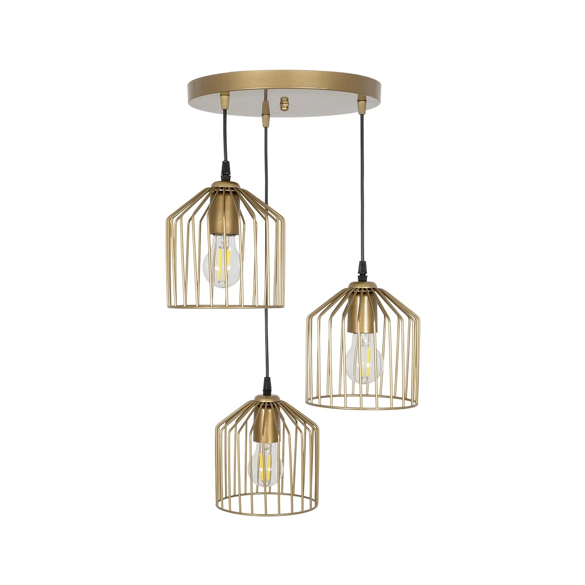 LEDTM® FLIXIO 201-0138 Vintage Κρεμαστό Φωτιστικό Οροφής με Ντουί 3 x E27 AC 220-240V IP20 - Χρυσό - Μ30 x Π30 x Υ70cm - Image 3