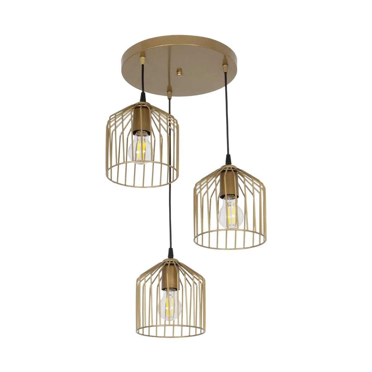 LEDTM® FLIXIO 201-0138 Vintage Κρεμαστό Φωτιστικό Οροφής με Ντουί 3 x E27 AC 220-240V IP20 - Χρυσό - Μ30 x Π30 x Υ70cm - Image 4