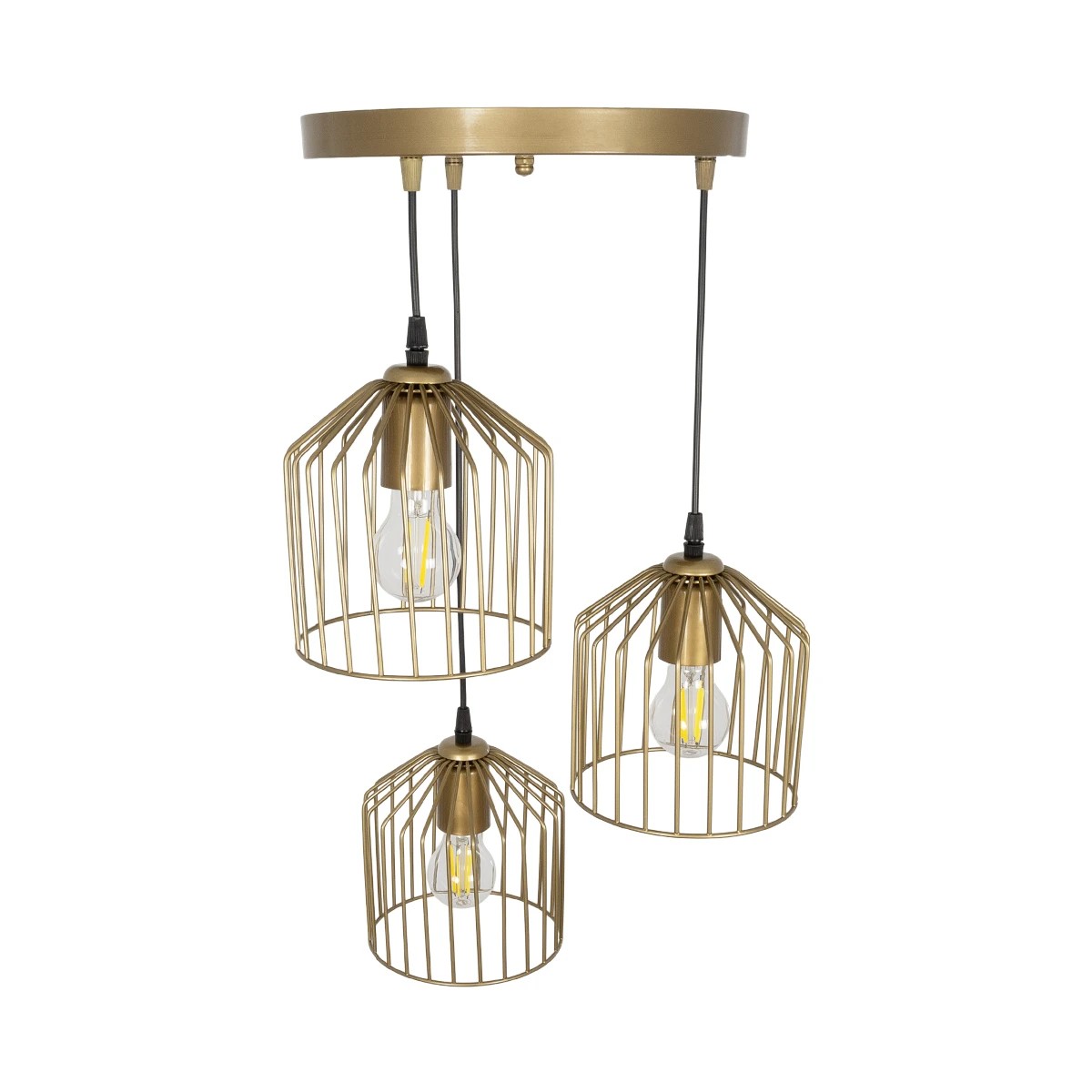 LEDTM® FLIXIO 201-0138 Vintage Κρεμαστό Φωτιστικό Οροφής με Ντουί 3 x E27 AC 220-240V IP20 - Χρυσό - Μ30 x Π30 x Υ70cm - Image 5