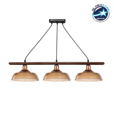 LEDTM® LOAN 203-0289 Μοντέρνο Κρεμαστό Φωτιστικό Οροφής με Ντουί 3 x E27 AC 220-240V IP20 - Καφέ & Μπρονζέ -  Μ89 x Π25.5 x Υ19cm