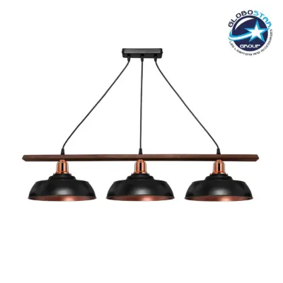 LEDTM® LOAN 203-0291 Μοντέρνο Κρεμαστό Φωτιστικό Οροφής με Ντουί 3 x E27 AC 220-240V IP20 - Μαύρο & Μπρονζέ - Μ89 x Π25.5 x Υ19cm